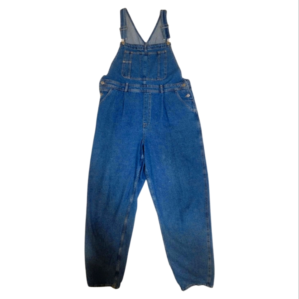 &Denim Pleated High-Waisted Overalls